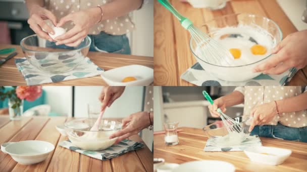 A woman mixing egg whites, yolks and flour to make a dough. — Stock Video