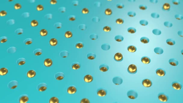 Маленькі золоті кульки стрибають на яскравому тлі. Тло для вашого дизайну . — стокове відео