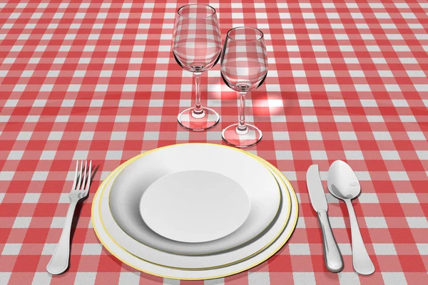 Τραπέζι σετ λευκό κόκκινο — Φωτογραφία Αρχείου