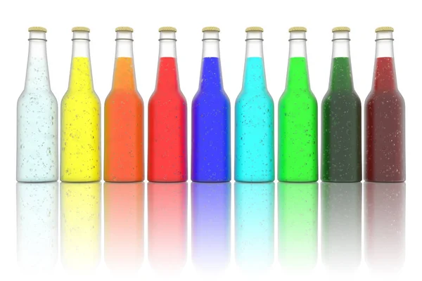 Butelek kolorowych napojów bezalkoholowych — Zdjęcie stockowe