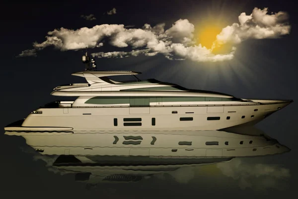 Elegantní loď jachtu. Moře obloha při západu slunce. — Stock fotografie