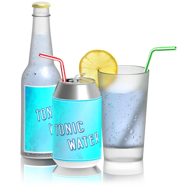 Latas de garrafa de vidro de água tônica — Fotografia de Stock