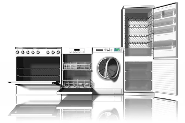 Keuken huis wit - 3d illustratie — Stockfoto