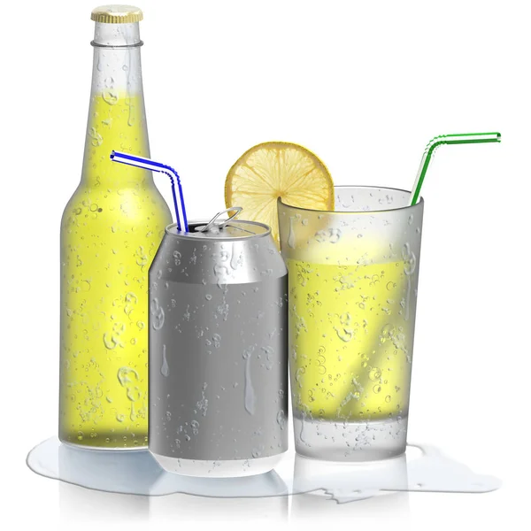 Latas de garrafa de limonada de vidro — Fotografia de Stock