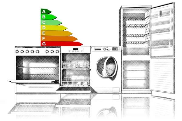 Electrodomésticos de ahorro de energía - Ilustración 3D —  Fotos de Stock