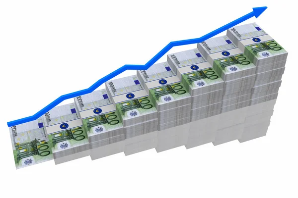 Száz euró. Bankjegyek növekedés-diagram — Stock Fotó