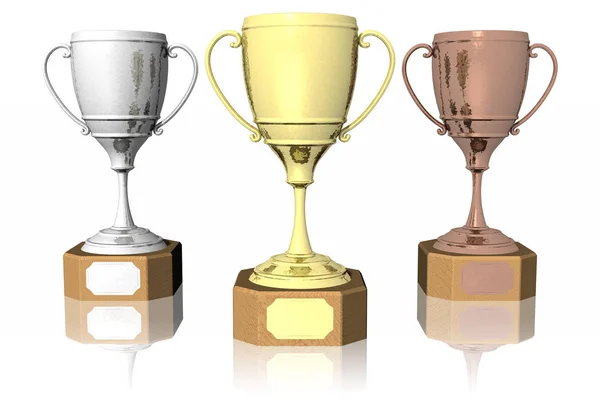 Gold silver bronze cups — Stock Photo, Image