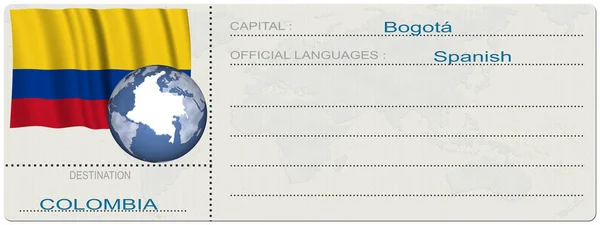 Colombia. Bestemming. Ticket. Boarding pass - 3d illustratie — Stockfoto