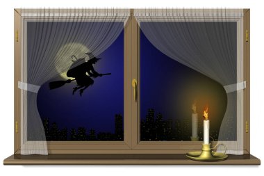 Halloween cadı pencere mum ile