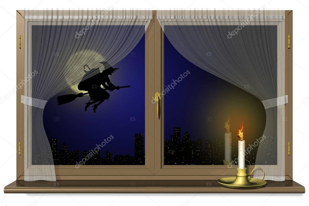 Halloween witch with Window Candle