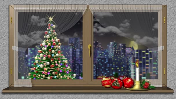 Ilustración 3D - Videos. Navidad en la ventana . — Vídeo de stock