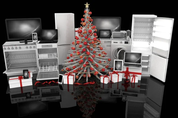 圣诞树用礼物技术-3d 图 — 图库照片