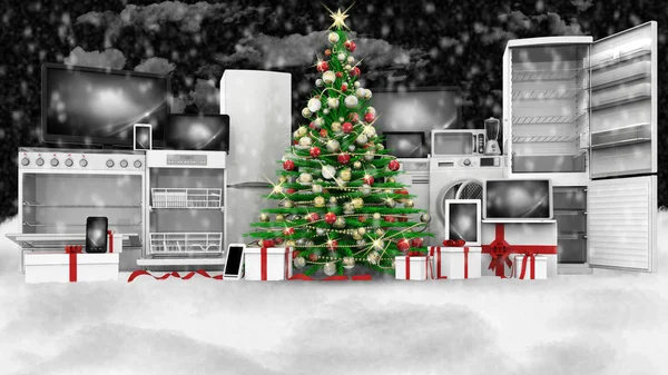 Árvore de Natal com presentes Tecnologia - ilustração 3D — Fotografia de Stock