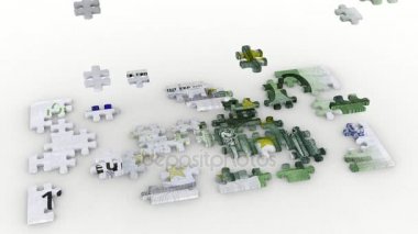  Videolar. 3D çizim. Bulmaca yapmak ve beyaz arka plan üzerinde kazık yüz euro.