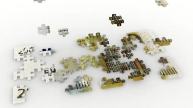  Videolar. 3D çizim. Beyaz arka plan üzerinde yapma bulmaca ve yığın iki yüz euro.