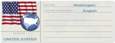 3D çizim. Amerika Birleşik Devletleri. Hedef. Bilet. Biniş. Beyaz arka plan üzerinde izole