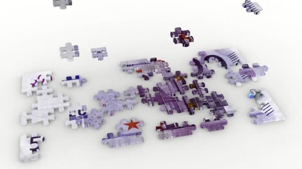 Video Illustratie Maken Van Puzzel Stapel Vijfhonderd Euro Witte Achtergrond — Stockvideo