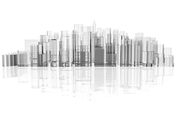 Illustratie Skyline Van Stad Een Witte Achtergrond Met Reflectie — Stockfoto