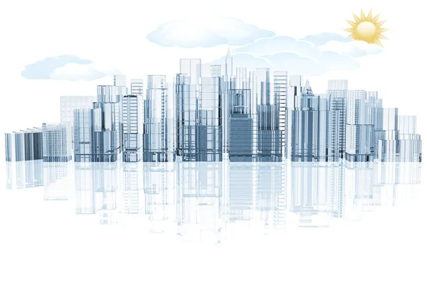 Illustratie Skyline Van Stad Een Witte Achtergrond Met Reflectie — Stockfoto