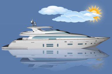 Arka plan gökyüzü, bulutlar ve güneş ile deniz yat