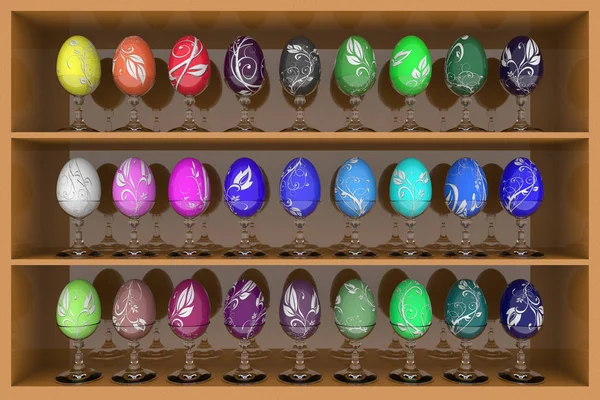 Obrázek Série Barevné Velikonoční Vajíčka Různými Odstíny Polici — Stock fotografie