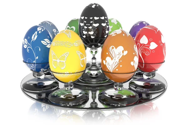 Ilustracja Seria Urządzone Easter Egg Jaja Szkło Stoją Białym Tle — Zdjęcie stockowe