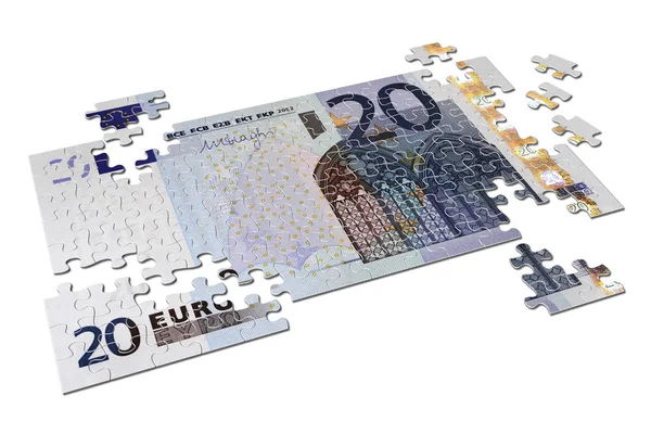 Obrázek Dvacet Euro Puzzle Bílém Pozadí — Stock fotografie