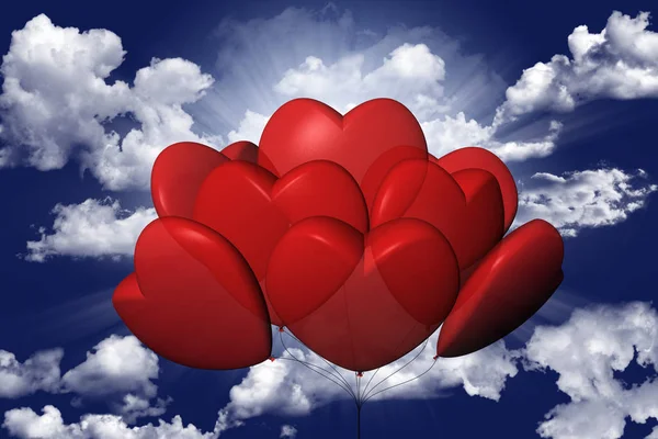 Повітряні Кульки Формі Серця Задньому Плані Небо — стокове фото