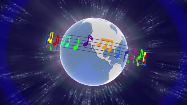 Videos Illustration Das Musikalische Pentagramm Dreht Sich Die Welt Hintergrund — Stockvideo