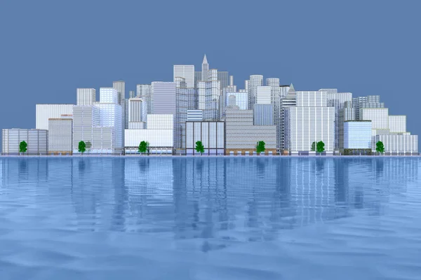 City Skyline Blauwe Achtergrond Met Reflectie — Stockfoto