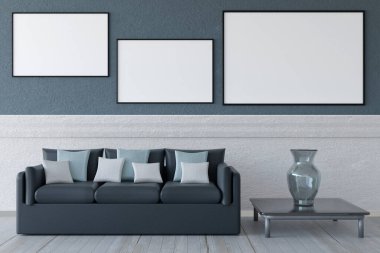 Üç boyutlu illüstrasyon. Ev ortamı. Koltuğu, koltuğu ve mobilyaları olan bir oda.