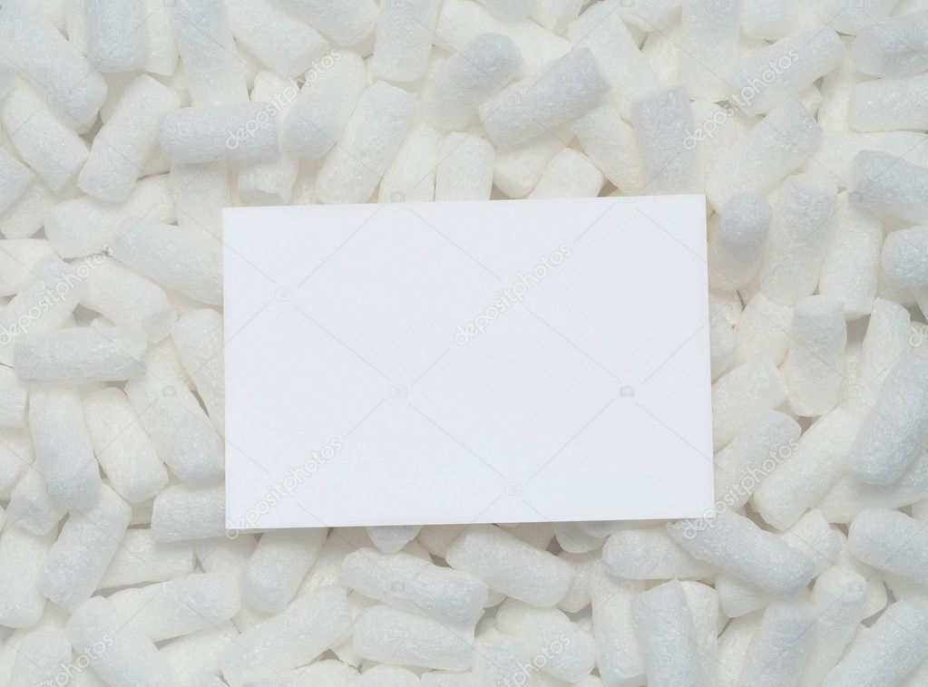 Blank card on packing peanuts