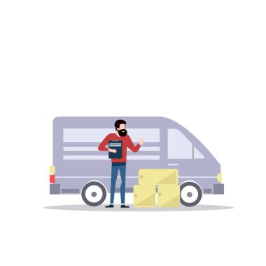 Teslimat Minibüsü, Kargo Taşımacılığı, Ekspres Teslimat Hizmeti Düz Vektör İllüstrasyonu