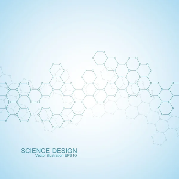 Structure molécule d'ADN et de neurones. L'atome structurel. Composés chimiques. Médecine, science, concept technologique. Fond abstrait géométrique. Illustration vectorielle pour votre design . — Image vectorielle