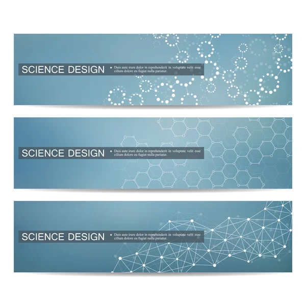 현대 과학적인 배너의 집합입니다. 분자 구조 Dna와 신경입니다. 추상적인 배경입니다. 의학, 과학, 기술입니다. 벡터 일러스트 레이 션 디자인에 대 한. — 스톡 벡터