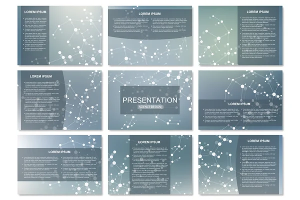 Ensemble de modèles de présentation d'entreprise modernes en format A4. Structure de connexion. Abstrait background with molecule DNA and neurons. Médecine, science, concept technologique. Illustration vectorielle . — Image vectorielle