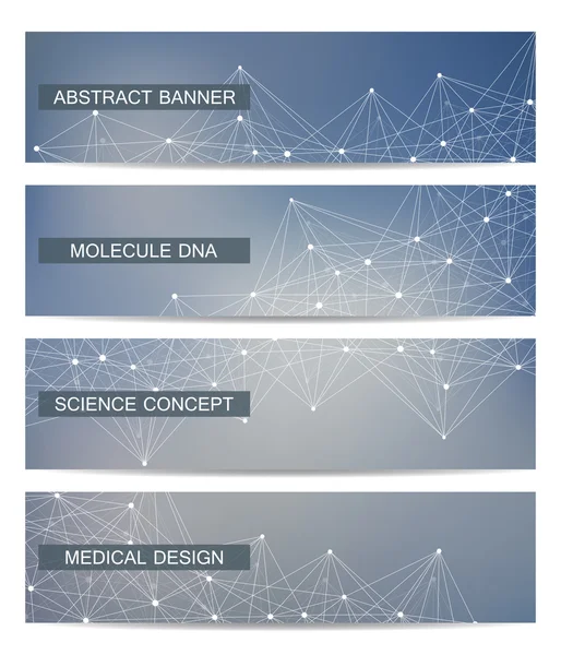 Conjunto de bandeiras científicas modernas. Estrutura molecular DNA e neurônios. Fundo abstrato. Medicina, ciência, tecnologia. Ilustração vetorial para o seu design . — Vetor de Stock