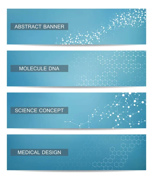 Satz moderner wissenschaftlicher Banner. Molekülstruktur dna und Neuronen. Abstrakter Hintergrund. Medizin, Wissenschaft, Technologie. Vektor-Illustration für Ihr Design. — Stockvektor