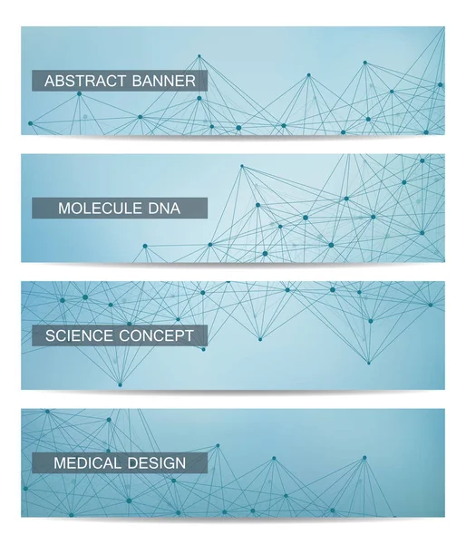 Conjunto de bandeiras científicas modernas. Estrutura molecular DNA e neurônios. Fundo abstrato. Medicina, ciência, tecnologia. Ilustração vetorial para o seu design . — Vetor de Stock
