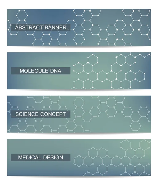 Zestaw nowoczesnych naukowe banerów. Struktura cząsteczki Dna i neuronów. Streszczenie tło. Medycyna, nauki, technologii. Ilustracja wektorowa dla projektu. — Wektor stockowy