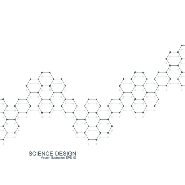 Estructura de la molécula de ADN y neuronas. Átomo estructural. Compuestos químicos. Medicina, ciencia, concepto tecnológico. Fondo abstracto geométrico. Ilustración vectorial para su diseño . — Vector de stock