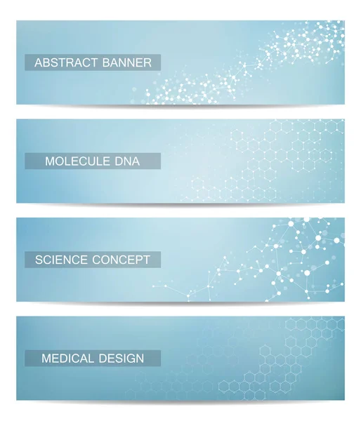 Set of modern scientific banners. Molecule structure DNA and neurons. Abstract background. Medicine, science, technology. Vector illustration for your design. — Stock Vector