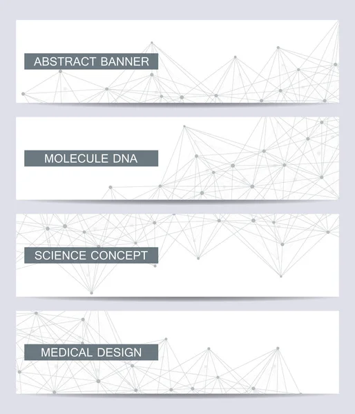 Set van moderne wetenschappelijke banners. Molecuul-structuur Dna en neuronen. Abstracte achtergrond. Geneeskunde, wetenschap, technologie. Vectorillustratie voor uw ontwerp. — Stockvector