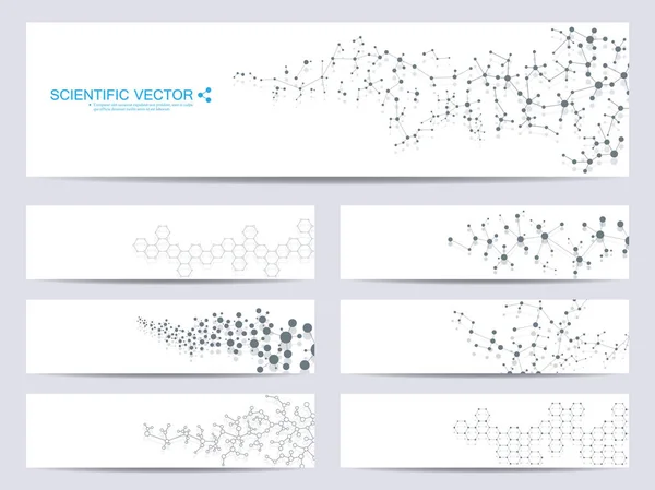 Zestaw nowoczesnych naukowe banerów. Struktura cząsteczki Dna i neuronów. Streszczenie tło. Medycyna, nauki, technologii. Ilustracja wektorowa dla projektu. — Wektor stockowy