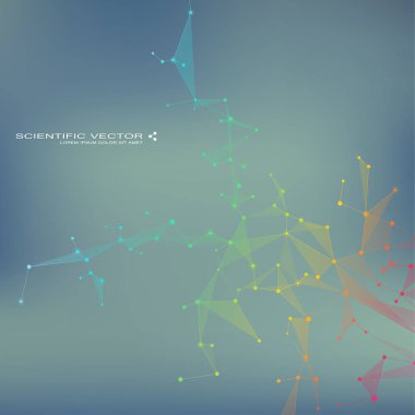 Molekülün Dna ve nöronlar vektör. Moleküler yapısı. Bağlantılı çizgilerin noktalı. Genetik kimyasal bileşikler. Kimya, tıp, bilim, teknoloji kavramı. Geometrik arka plan.