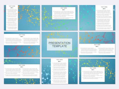 Set of modern business presentation templates in A4 size. Abstract background with molecule structure DNA and neurons. Medicine, science, technology concept. Scalable vector graphics. clipart