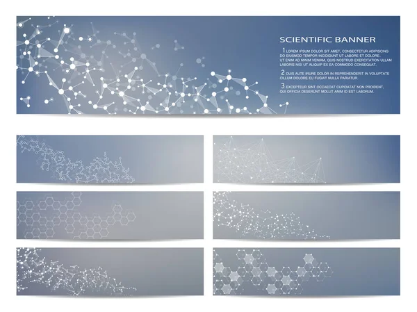 Modern bilimsel afiş kümesi. Molekül yapısı Dna ve nöronlar. Arka plan. Tıp, bilim, teknoloji, iş, Web sitesi şablonları. Ölçeklenebilir vektör grafiği. — Stok Vektör