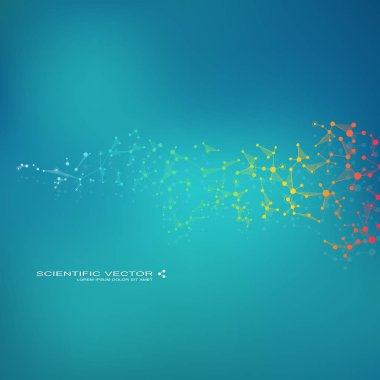 Molekülün Dna ve nöronlar vektör. Moleküler yapısı. Bağlantılı çizgilerin noktalı. Genetik kimyasal bileşikler. Kimya, tıp, bilim, teknoloji kavramı. Geometrik arka plan.