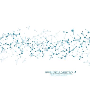 Molekülün Dna ve nöronlar vektör. Moleküler yapısı. Bağlantılı çizgilerin noktalı. Genetik kimyasal bileşikler. Kimya, tıp, bilim, teknoloji kavramı. Geometrik arka plan.