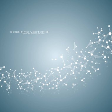 Molekülün Dna ve nöronlar vektör. Moleküler yapısı. Bağlantılı çizgilerin noktalı. Genetik kimyasal bileşikler. Kimya, tıp, bilim, teknoloji kavramı. Geometrik arka plan.